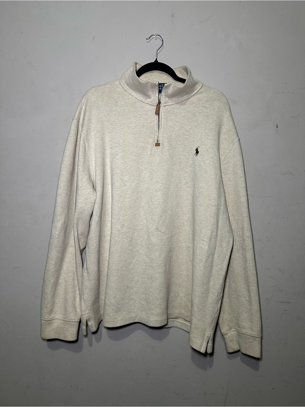 VTG Polo Ralph Lauren Quarter‎ 1/4 Zip Sweater Cream Beige 100% Cotton Men’s XL